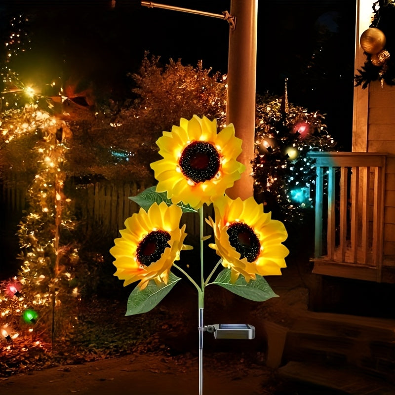 1 pieza de luces solares LED para jardín de girasoles - Iluminación nocturna realista para patio, césped, hogar y decoración de porche, plástico duradero y acero inoxidable, iluminación eficiente energéticamente para exteriores con diseño de montaje semi
