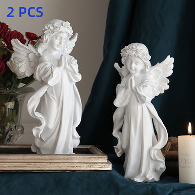 2 estatuas de ángel de resina, estilo retro con acabado blanco, decoración versátil para interiores y exteriores, ideal para decoración del hogar y Pascua, no requiere electricidad, acentos serenos para jardín y habitación, diseño elegante