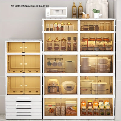 Estantería para Platos y Boles, Armario Plegable Antipolvo, Organizador de Cocina Sin Necesidad de Instalación, Múltiples Niveles de Plástico para Microondas