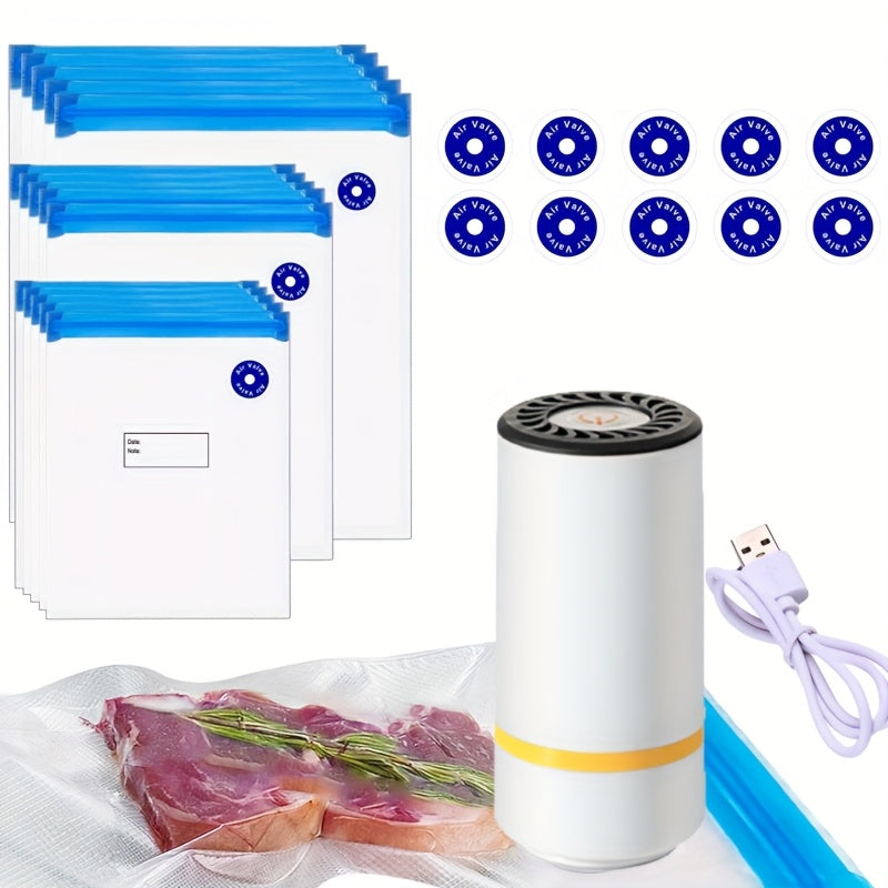 JKUOO, sellador de vacío portátil de mano con 3 tamaños de bolsas de almacenamiento de alimentos (8,5"x8" - 4, 11"x10" - 3, 13,5"x10" - 3), bolsas selladas con cierre de cremallera y 1 bomba eléctrica - Bolsas de almacenamiento grandes, medianas y pequeñ