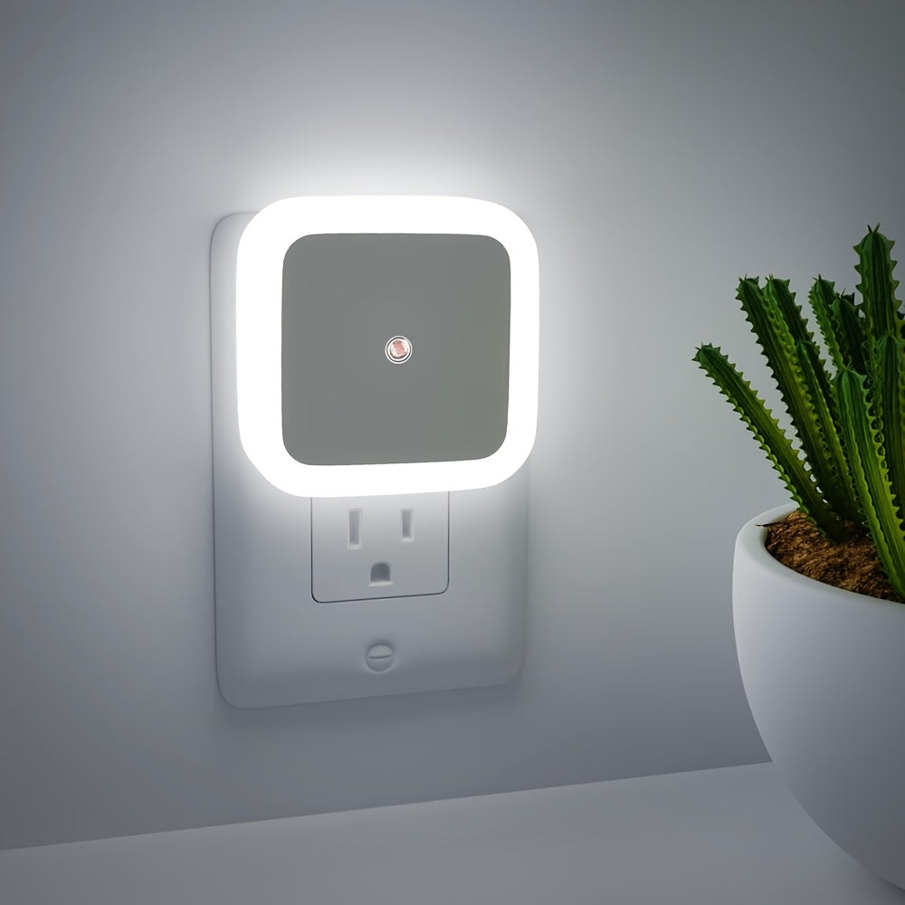1 lámpara LED nocturna con sensor de movimiento, ahorradora de energía, para pared, encendido automático del atardecer al amanecer, ideal para dormitorio, cocina, escaleras, pasillo, jardín - color blanco, 110V-130V, material plástico, enchufe americano,