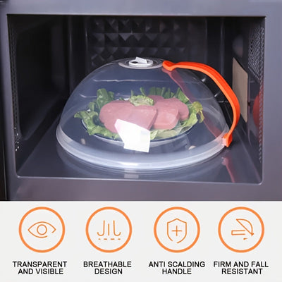1 pieza de cubierta de comida transparente que evita salpicaduras, diseñada para uso en hornos microondas para calentar alimentos, con una ventilación de vapor. Esta cubierta de bandeja es fácil de manejar y es compatible con hornos microondas y utensili