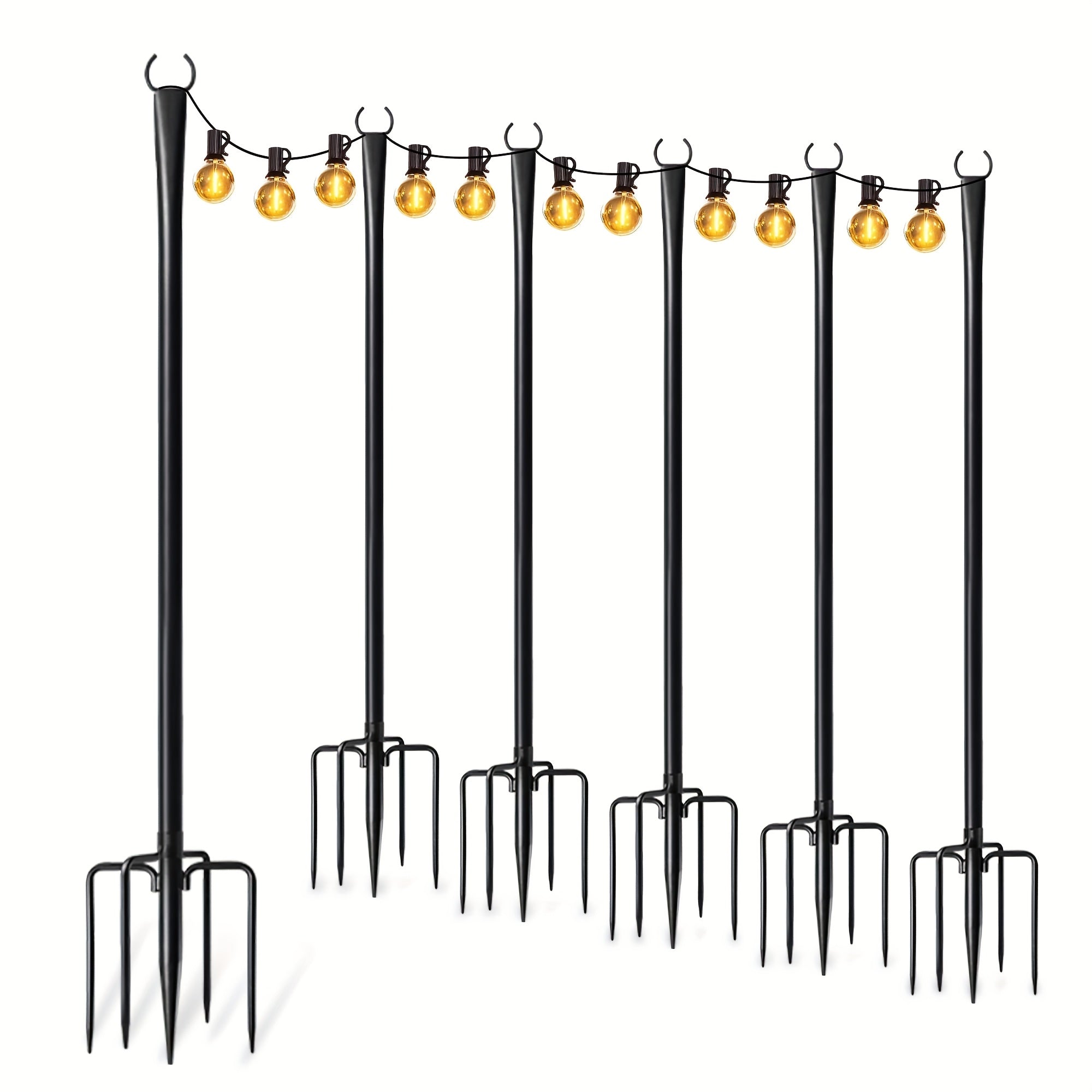 6/4/2 piezas de 3,05 metros de postes de luz de jardín de metal negro con múltiples ganchos - Fijo de luz colgante para exteriores para patio, decoración de Navidad y bodas, no necesita electricidad, luces de cuerda para decoraciones al aire libre, ilumi