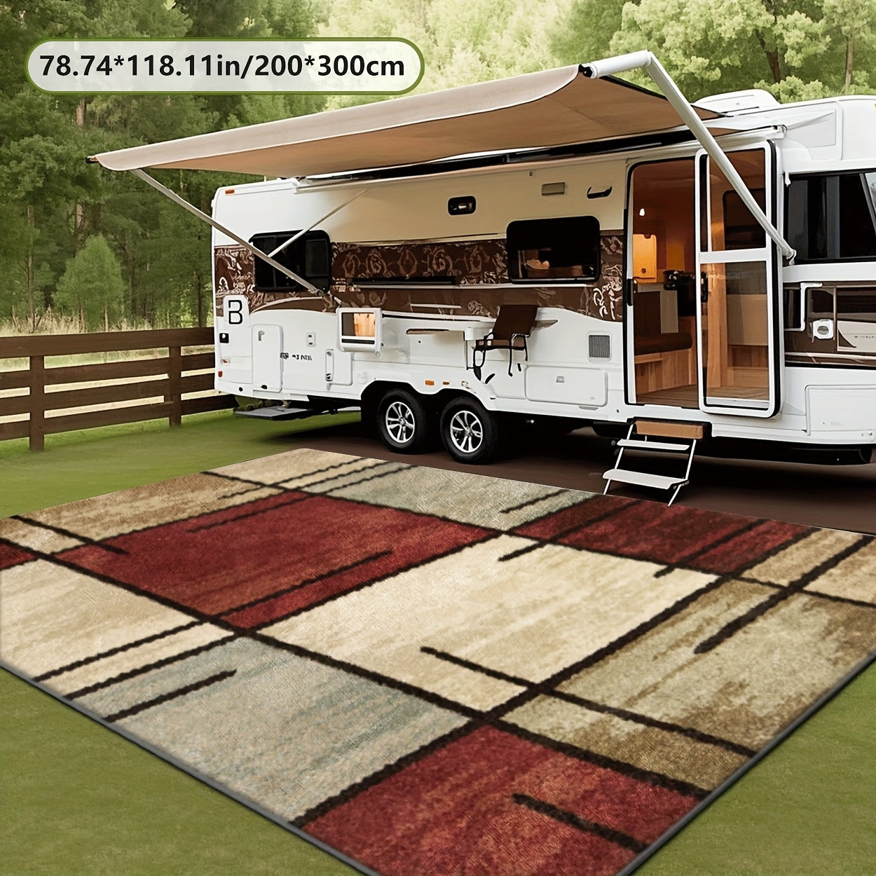 2D Impresión Plana, Patrón de Bloques de Color Exquisito, Alfombra Decorativa de Estilo Vintage 1 Unidad, Picnic, Camper, Balcony Patio, Deck, Camping, Decoración de Vacaciones Interior y Exterior, Disponible en Múltiples Escenas, Disponible en Múltiples