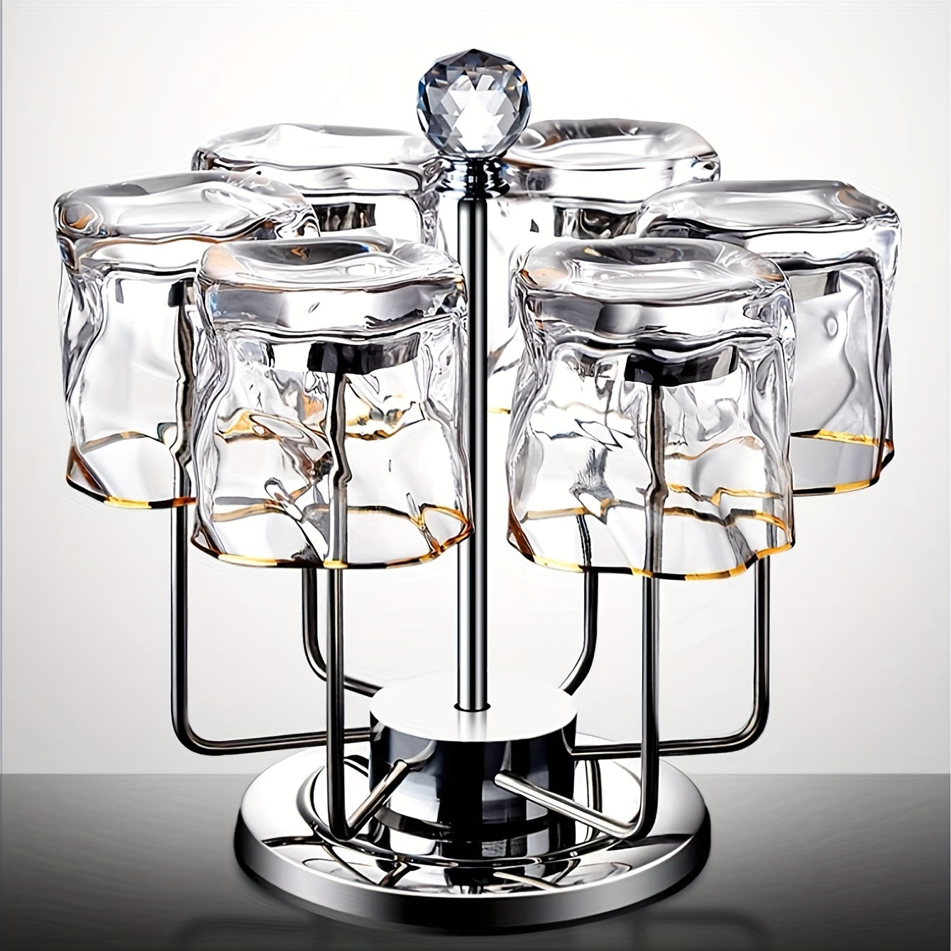 1pc Portavasos de Acero Inoxidable Giratorio, Acabado Pulido, Soporte Multifuncional Volteado para Tazas de Cerámica, Vidrio, Tazas de Té, Soporte de Drenaje para Tazas de Grado Alimenticio, Diseño de Cristal Avanzado para Almacenamiento en Salón