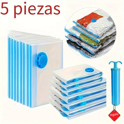 Juego de 5 Bolsas de Almacenamiento al Vacío con Bomba - Organizador Portátil y Ahorrador de Espacio para Viajes, Ropa, Mantas, Ropa de Cama, Regalos Festivos, Solución de Empaque para Maleta, Bolsa Organizadora/Bolsa Protectora de Prendas