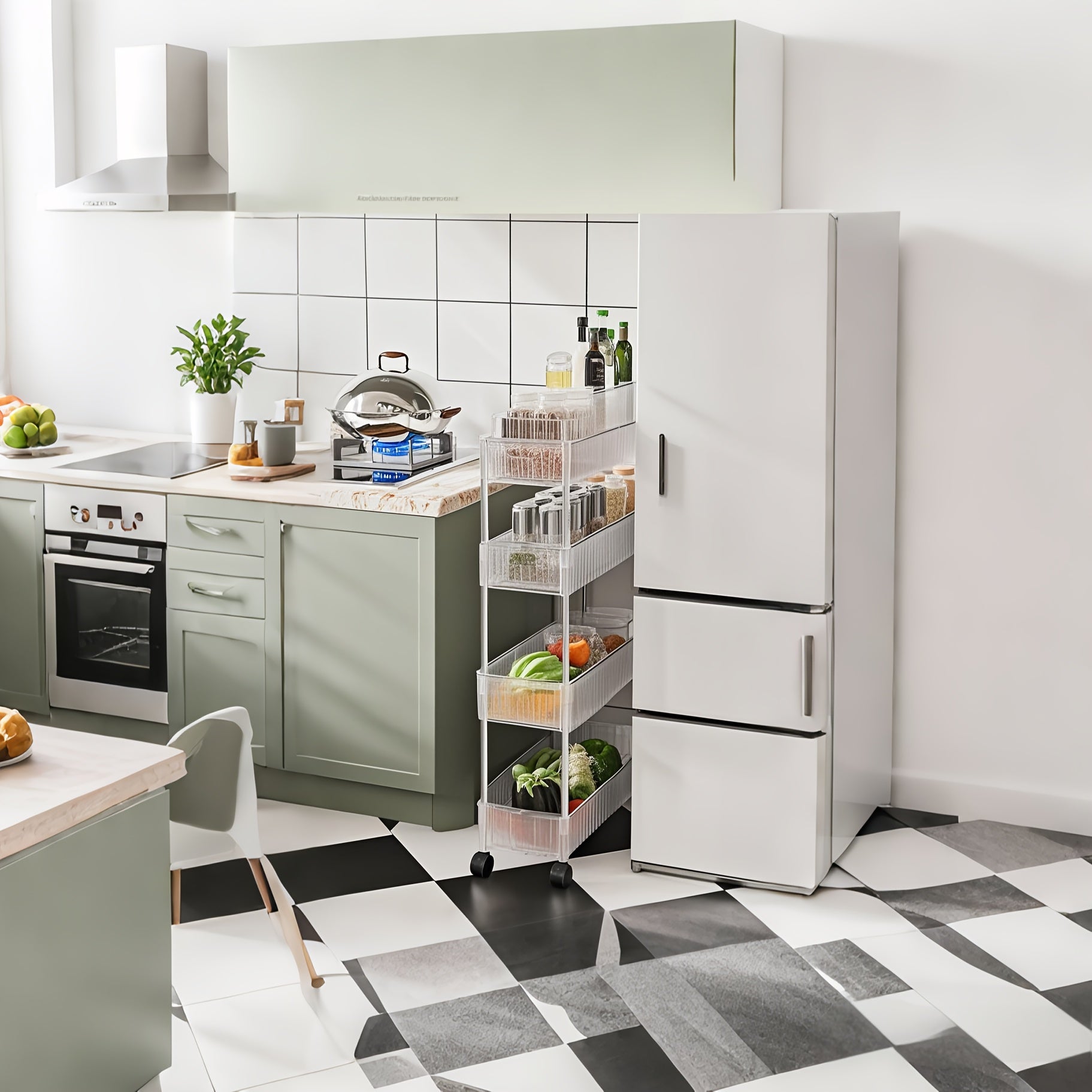 Carrito organizador angosto y delgado con ruedas - Estante de almacenamiento móvil ajustable para espacios pequeños, cocina, baño y tocador, estante ahorrador de espacio con ruedas, organizador duradero para baño (uso en mesada o piso)