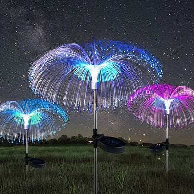 Un conjunto de luces de medusa solar de una capa que cambian de color, diseñadas para decoración al aire libre, adecuadas para jardines, caminos y ocasiones festivas como Halloween, Navidad y Año Nuevo.