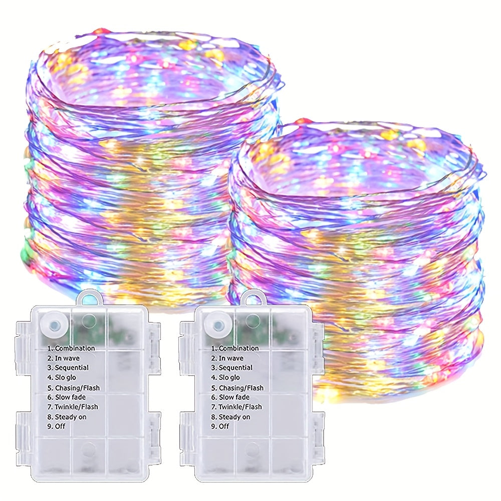 Conjunto de 2 Luces de Hadas con Pilas 8 Modos 50/100/200 LED Cable Plateado Impermeable IPX6 para Exteriores Luzes de Cadena para San Valentín Pascua Camping Cumpleaños Cerca Jardín Fiesta Boda Dormitorio Decoraciones Blanco Cálido/Blanco/Multicolor, Lu