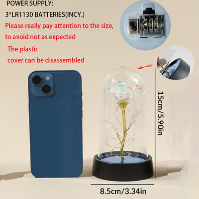 1 pieza de luz nocturna de rosa LED con papel de oro, lámpara de mesa moderna de plástico con batería, iluminación de cama, iluminación de fiesta de bodas, regalo del Día de la Madre, luz decorativa de escritorio interior, incluye batería, decoración de