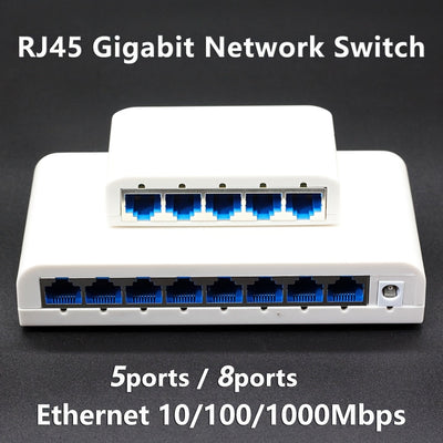 Conmutador de Red Gigabit de 5/8 Puertos 10/100/1000Mbps, Adaptador Ethernet RJ45 Alimentado por USB para Escritorio, Plug and Play con Cambio Automático MDI/MDIX Rápido, Adecuado para Expansión de Red en Hogar/Dormitorio y Oficina - Múltiples Modos de C