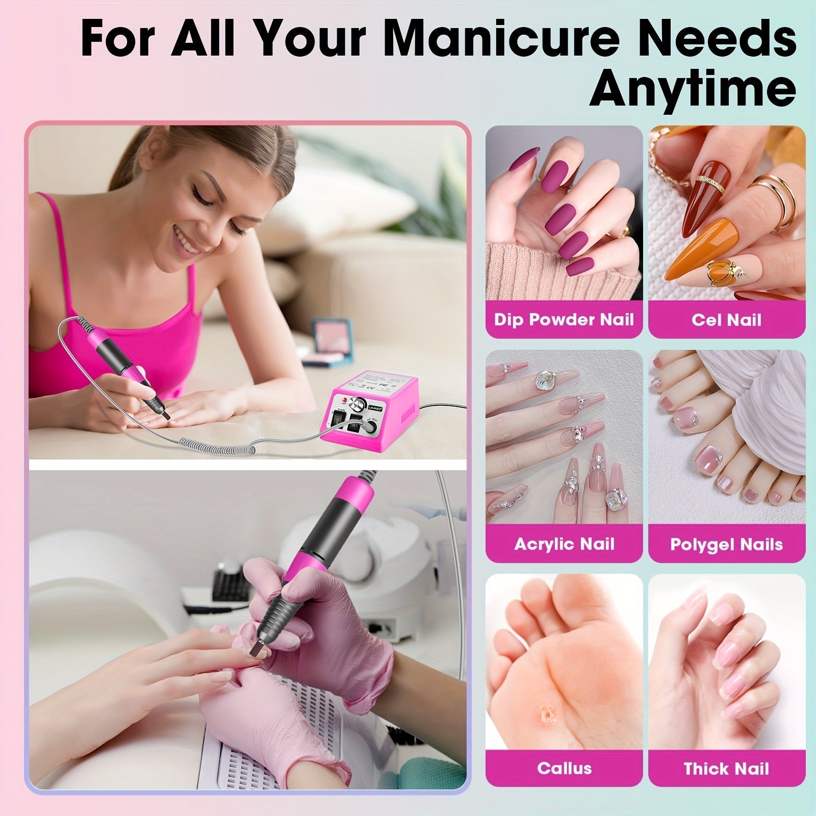 Kit profesional de taladro para uñas 2025, con mango de metal, 38 bandas de lijado, 11 puntas, base soporte y manual, ideal para manicura, pedicura y remoción de esmalte en gel, en casa o salón