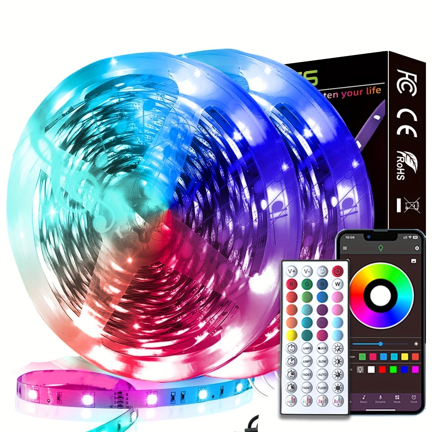 [Luces LED Inteligentes con Control APP] Tira de Luces LED de 16ft-100ft con Control por APP Inteligente - Luces de Tira Cambio de Color con Sincronización Musical, Control Remoto y Temporizador para Decoración de Dormitorio y Fiesta en Casa