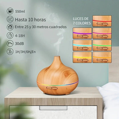 1pc Difusor de Aromaterapia de Tecnología Soundwave de Gran Capacidad de 550ml con Diseño de Grano de Madera Realista, Alimentado por USB - Perfecto para Cualquier Habitación
