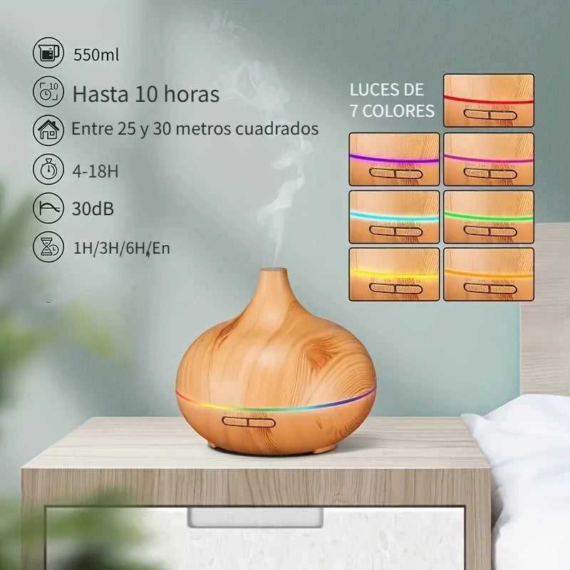 1pc Difusor de Aromaterapia de Tecnología Soundwave de Gran Capacidad de 550ml con Diseño de Grano de Madera Realista, Alimentado por USB - Perfecto para Cualquier Habitación