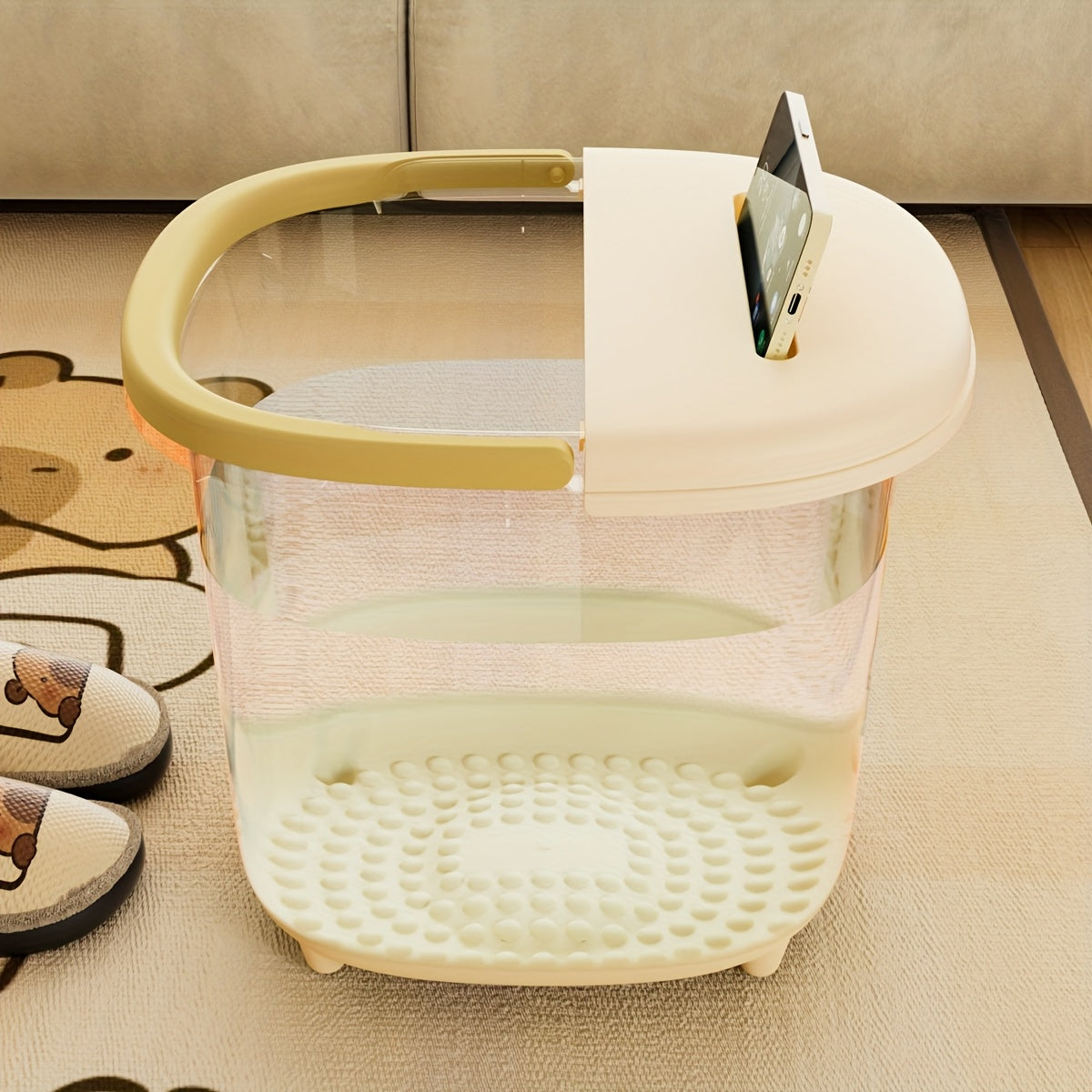 1 pieza, baño de pies con diseño de ardilla, sin olor, color amarillo de leche, funcionamiento manual, no requiere batería, adecuado para autocaravanas y accesorios, combinación perfecta con duchas de autocaravanas, artefactos para ver dramas