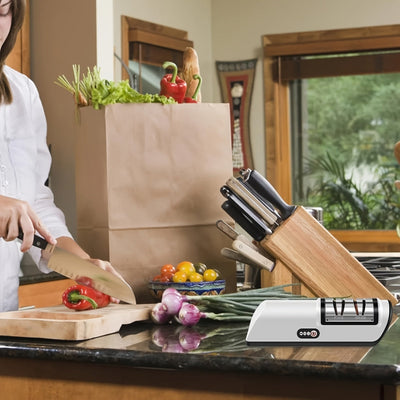 ZERNBER Afilador de Cuchillos Eléctrico Profesional de 2 Etapas - Recargable USB 36V, Afilado y Pulido Rápido, Diseño Compacto Portátil con Carga Oculta, ABS & Acero Inoxidable para Cuchillos de Cocina Domésticos
