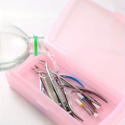 1 pieza, bandeja de esterilización portátil manual para arte de uñas - Caja de desinfección de plástico PP con múltiples compartimentos y agujeros de ventilación, ideal para salón, spa, herramientas de manicura, suministros de arte de uñas | Bandeja orga