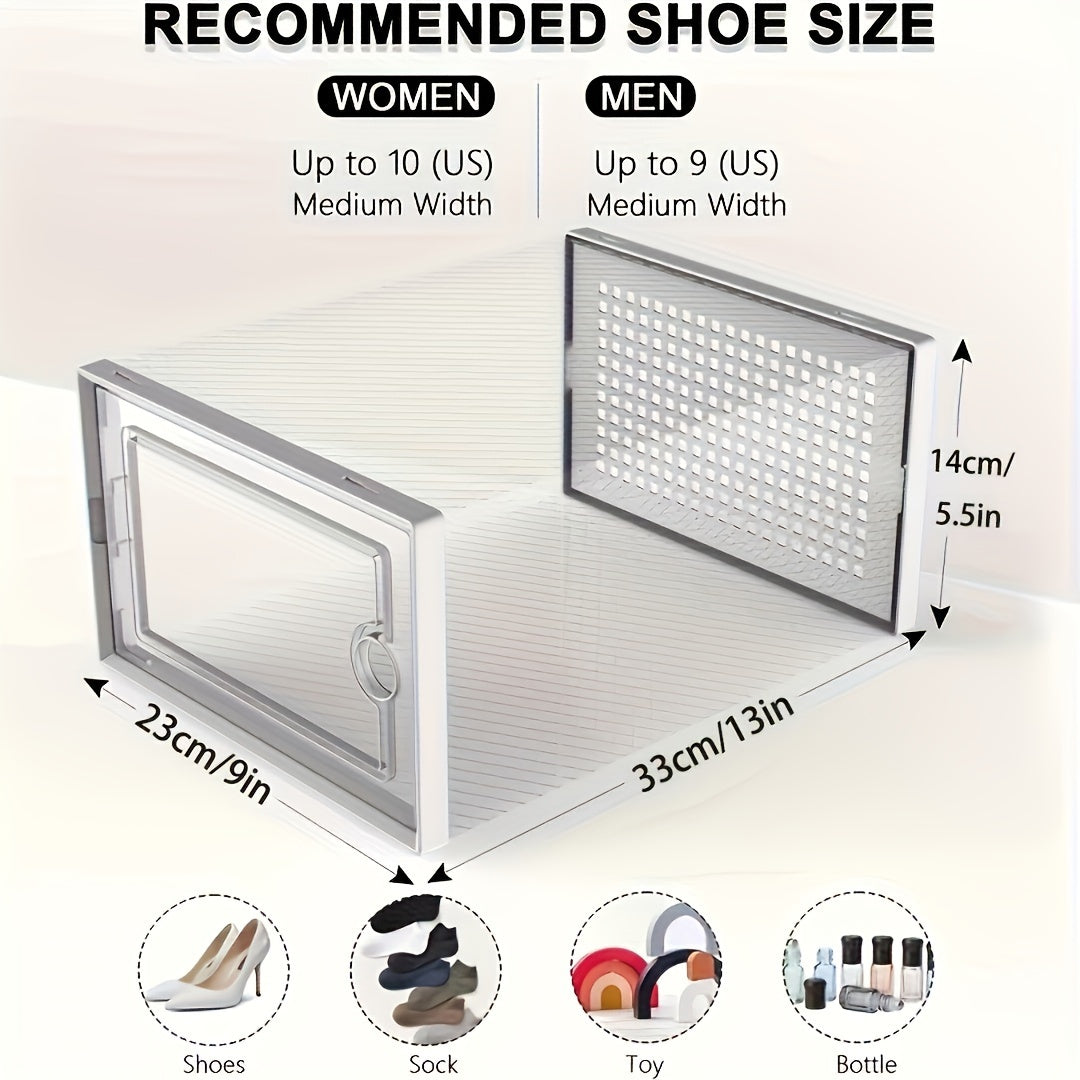 12/6 Piezas, Cajas De Almacenamiento De Zapatos, Plástico De Color Negro Transparente XL, Gabinetes De Organizador De Zapatos Cuadrados Con Tapas, Impermeables, Multi-Propósito, Diseño De Tapa Abatible, Cajones De Almacenamiento De Hogar Y Cocina