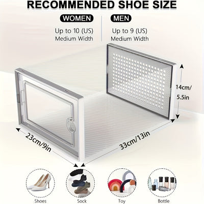12/6 Piezas, Cajas De Almacenamiento De Zapatos, Plástico De Color Negro Transparente XL, Gabinetes De Organizador De Zapatos Cuadrados Con Tapas, Impermeables, Multi-Propósito, Diseño De Tapa Abatible, Cajones De Almacenamiento De Hogar Y Cocina