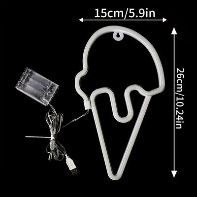 1 pieza de luz de helado de nieve rosa, alimentada por USB o batería, serie de enfriamiento de verano, decoración del hogar, ideal para camión de comida, restaurante, luz nocturna de habitación, decoración de fiesta (batería no incluida), colgante de par