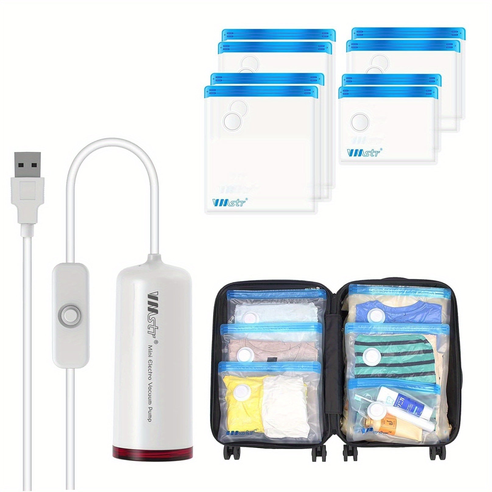1 pieza, mini aspirador eléctrico de viaje, bomba de vacío, con enchufe USB, para bolsas de comida con cremallera, adecuado para viajes, vacaciones, cocina, y otros tipos de sellado y conservación de objetos, que pueden extender la vida útil de los alime