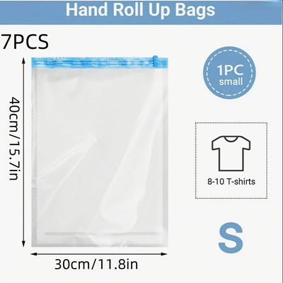 7 piezas: Bolsas de compresión para ahorrar espacio, sin necesidad de aspiradora o bomba, ideal para viajeros frecuentes, diseño para enrollar a mano, fácil de usar, bolsa de almacenamiento que cabe perfectamente en tu mochila, organización con separació