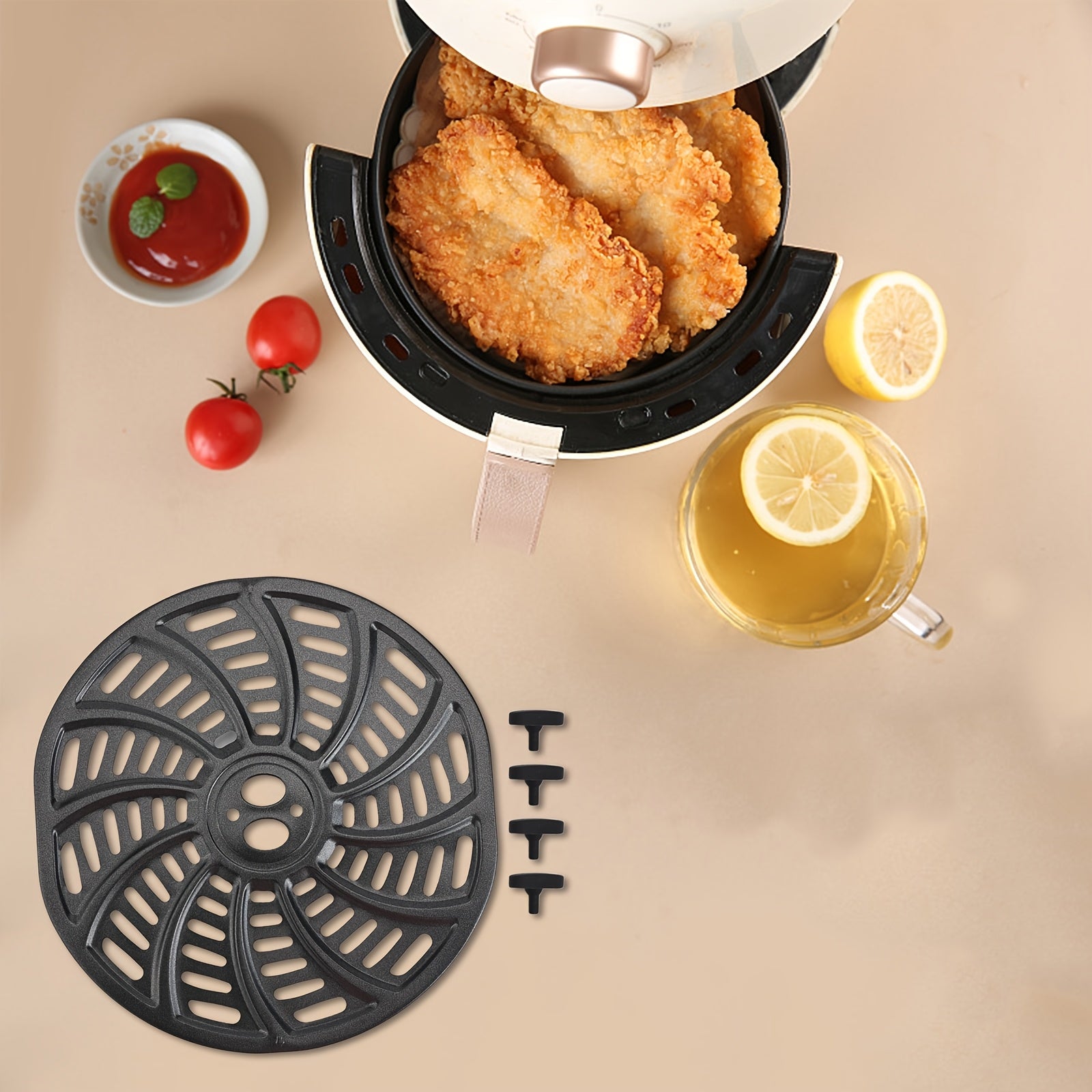 Plato de Parrilla para Freidora de Aire Gourmia de 6QT - Compatible con los Modelos GAF698 y GAF686, Revestimiento Antiadherente Duradero, Ideal para Asar Verduras, Carnes y Papas Fritas, Utensilio de Cocina Circular