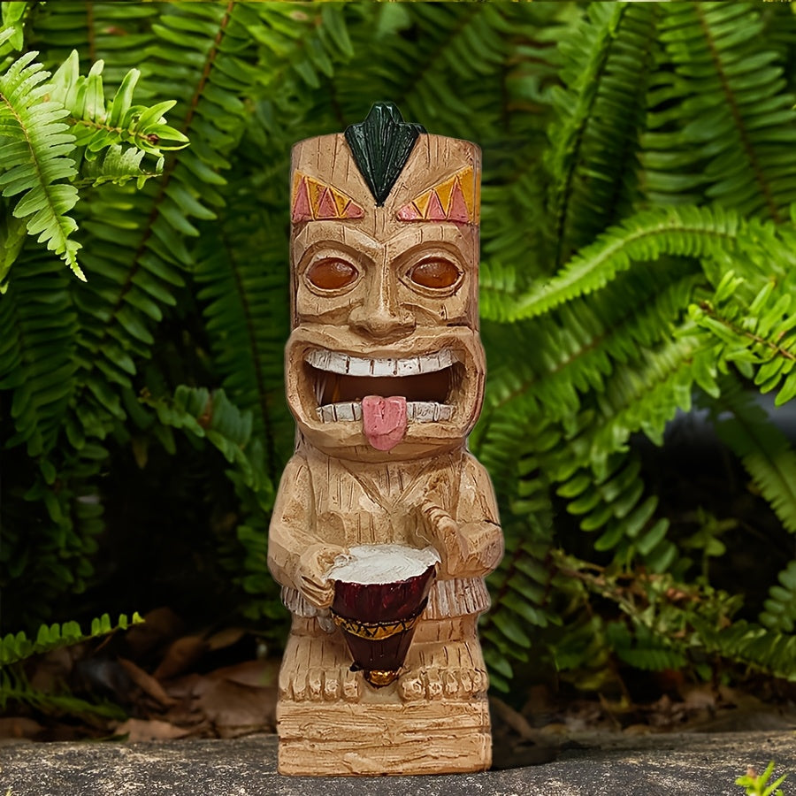1pieza Estatua de Tiki Luces Solares Decoración Exterior, Decoración de Tiki Totem para Fiesta Hawaiana, Material de Resina Solar Hawaiano para Decoración Tropical de Tiki, Ideal para Patio, Balcón, Jardín, Césped, Decoración de Bar - Regalo para Amigos