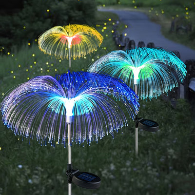 Un conjunto de luces de medusa solar de una capa que cambian de color, diseñadas para decoración al aire libre, adecuadas para jardines, caminos y ocasiones festivas como Halloween, Navidad y Año Nuevo.