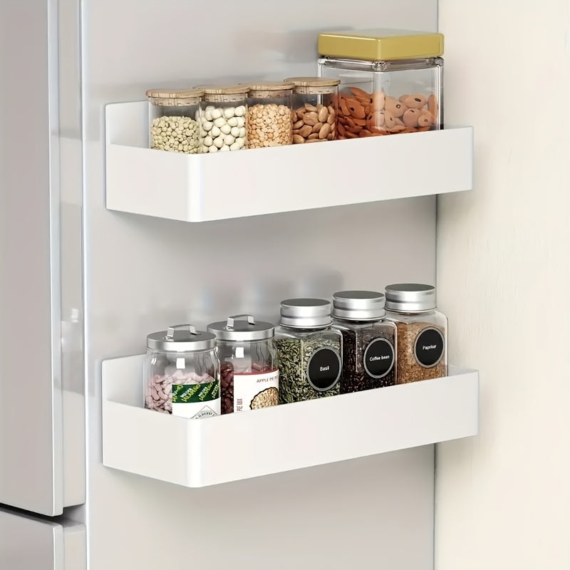 Pack de 2 Cestas Magnéticas Grandes para Almacenamiento en Plástico para Refrigerador, Microondas y Lavadora - Organizador Multifuncional de Cocina, Soporte Magnético para Especias sin Necesidad de Taladro ni Pegamento, Estante Extraíble