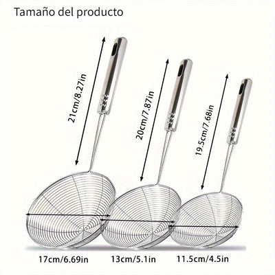 3 Piezas de Espumadera de Acero Inoxidable con Mango, Cuchara Ranurada Multiusos para Freír y Cocinar, Filtro de Aceite para Air Fryer, Accesorio para Fríjidor