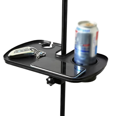 Bandeja Ajustable para Micrófono con Portavasos - ABS Negro Duradero, Ideal para Transmisiones en Vivo, Karaoke, Grabación - Diseño de Sujeción para Partituras, Púas y Accesorios