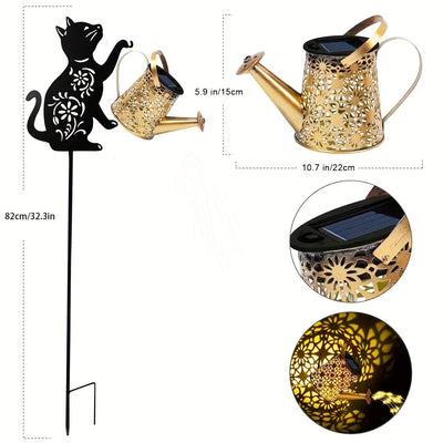 1/2 Lámpara de Riego Solar para Exteriores con Silueta de Gato/Cachorro - Decoración de Jardín Exterior, Lámpara de Riego Solar Colgante, Adecuada para Jardín, Césped, Paisaje de Patio, Jardinería Exterior, Decoración Navideña