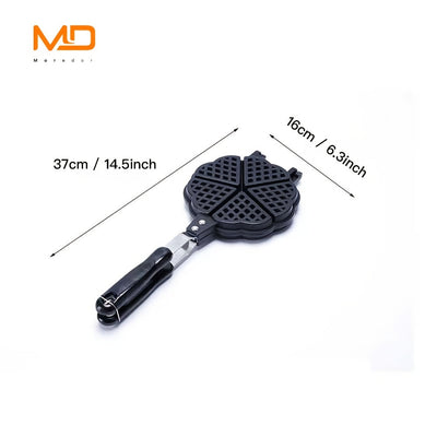 MOREDOR 1 Pieza Sartén de Gofres Doble Cara en Forma de Corazón de 6 Pulgadas - Antiadherente, Hierro Removible con Calentamiento Uniforme y Mango Largo para Waffles Belga, Panqueques y Sandwiches - Compatible con Estufas de Gas, Utensilio de Cocina Dura