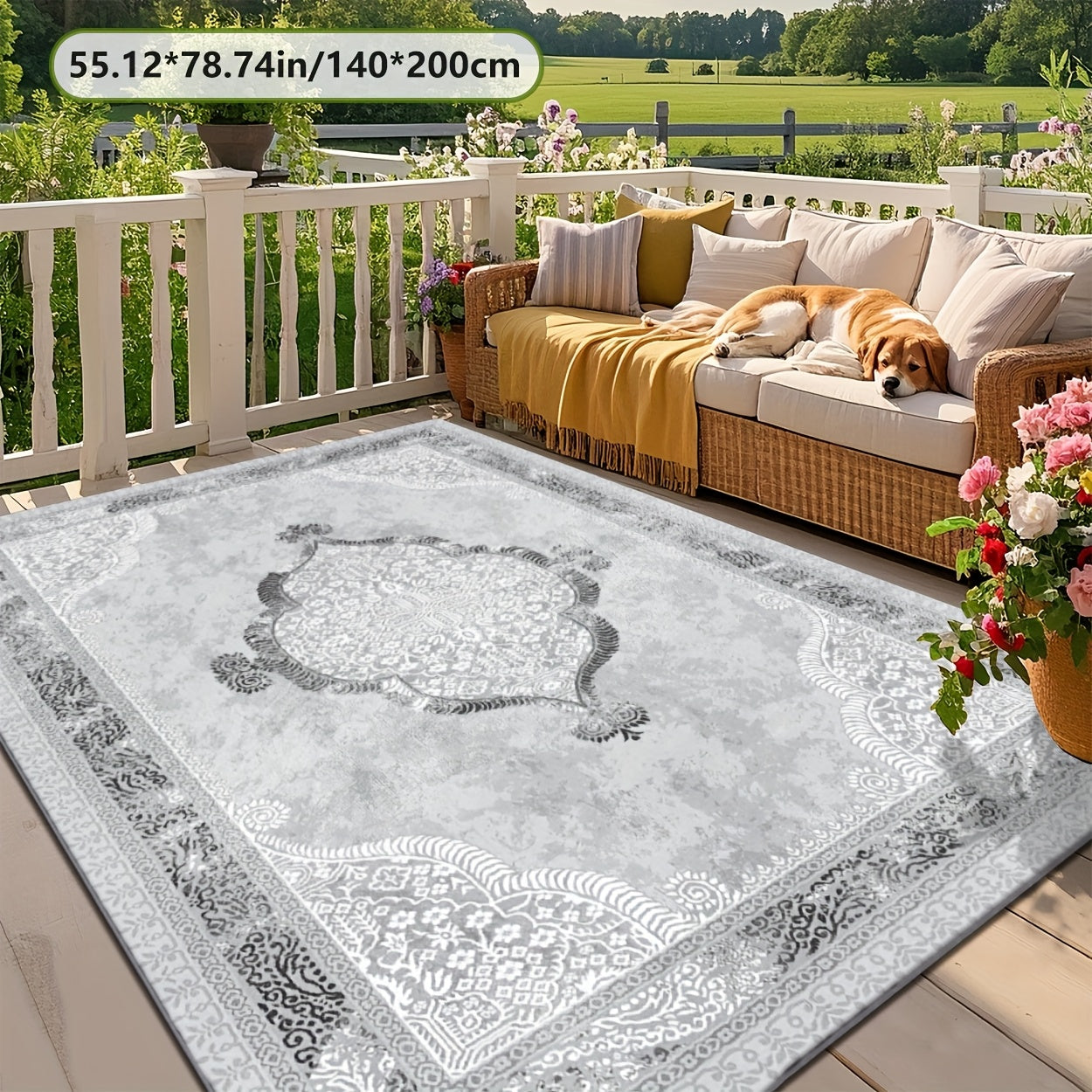 ZULIDA Alfombra de patrón floral gris claro - Lavar en máquina, varios tamaños disponibles, cómoda y elegante para sala de estar, dormitorio o espacios al aire libre, forma rectangular, fibra de poliéster, alfombras para sala de estar