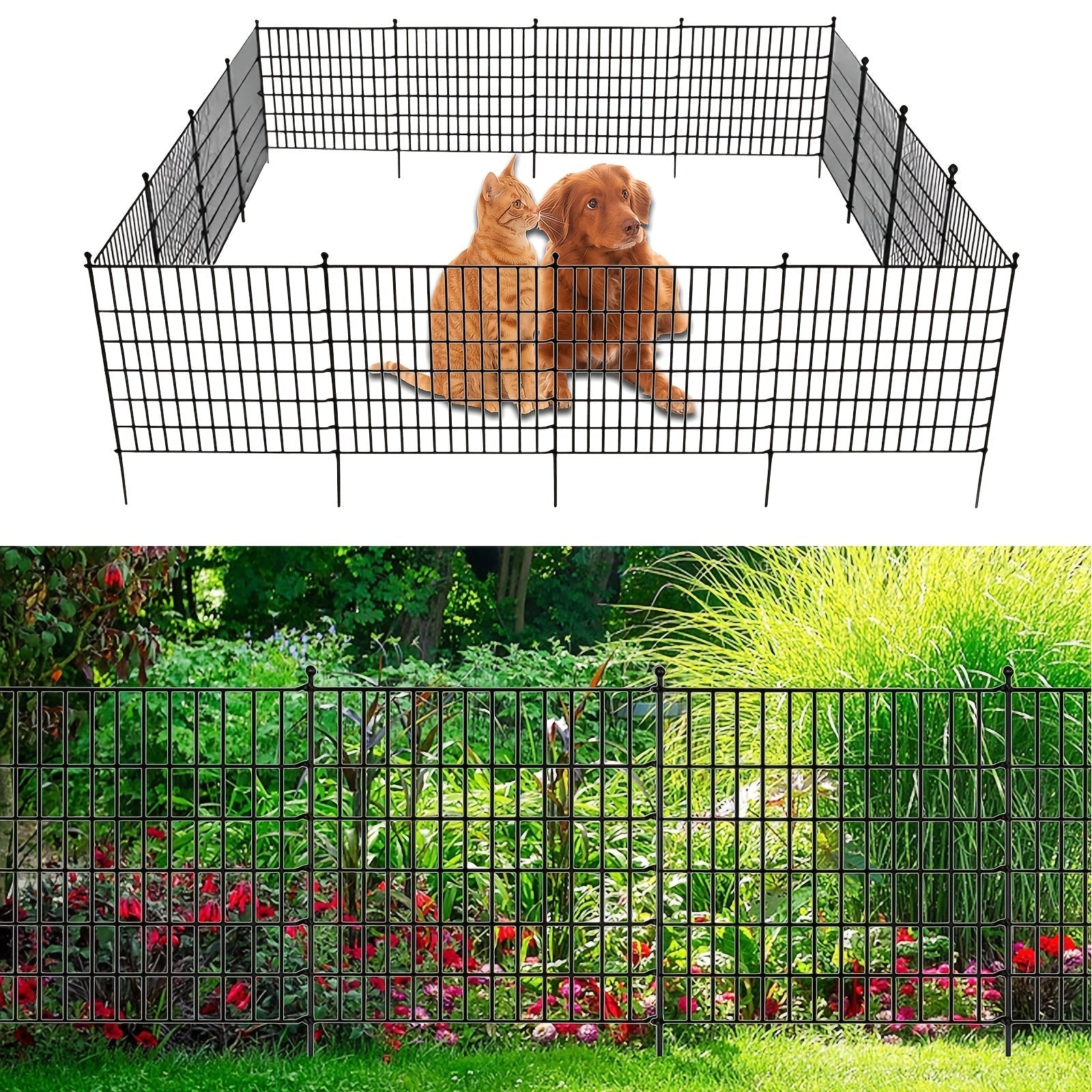 Conjunto de Cerca de Jardín Fácil de Instalar Sin Cavar - 5/10/15piezas, Paneles de Malla de Metal Alto para Decoración al Aire Libre, Barrera para Animáles y Bordéo de Jardín, Ideal para Navidad