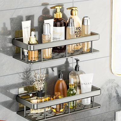 2 piezas de acero inoxidable Soportes de ducha para montar en la pared - Ahorro de espacio, organizador colgante de dos niveles para artículos de baño esenciales, resistente a la corrosión, no requiere taladro, ideal para champú, acondicionador y más, so