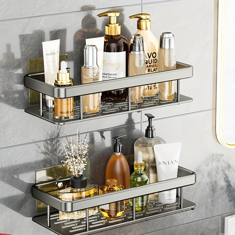 2 piezas de acero inoxidable Soportes de ducha para montar en la pared - Ahorro de espacio, organizador colgante de dos niveles para artículos de baño esenciales, resistente a la corrosión, no requiere taladro, ideal para champú, acondicionador y más, so