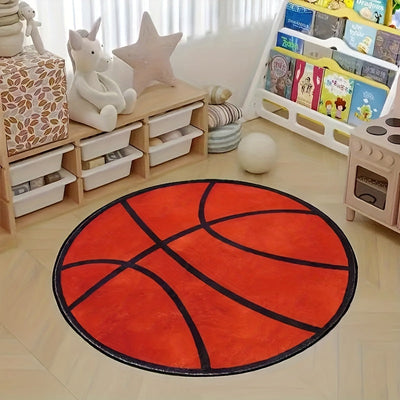 1pc Alfombra Redonda con Temática de Baloncesto Engrosada - Poliéster Suave y Cómodo, Lavable a Máquina - Ideal para Decoración de Dormitorio, Sala de Estar, Sala de Juegos - Suave y Cómoda para Pies, Alfombras para Dormitorio