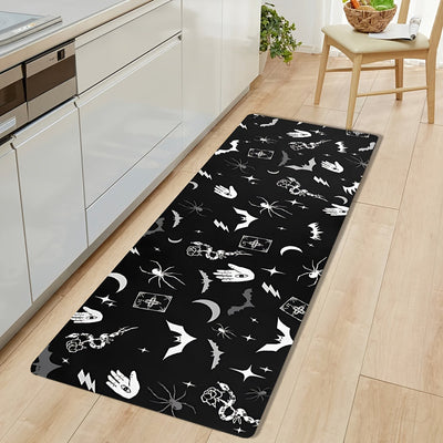 Alfombra de franela lavable con diseño gótico de murciélago y luna. Perfecta para Halloween, Navidad, Acción de Gracias, Pascua y Hanukkah. Disponible en varios tamaños, es ideal para sala de estar, dormitorio, cocina o pasillo. Un regalo de decoración d