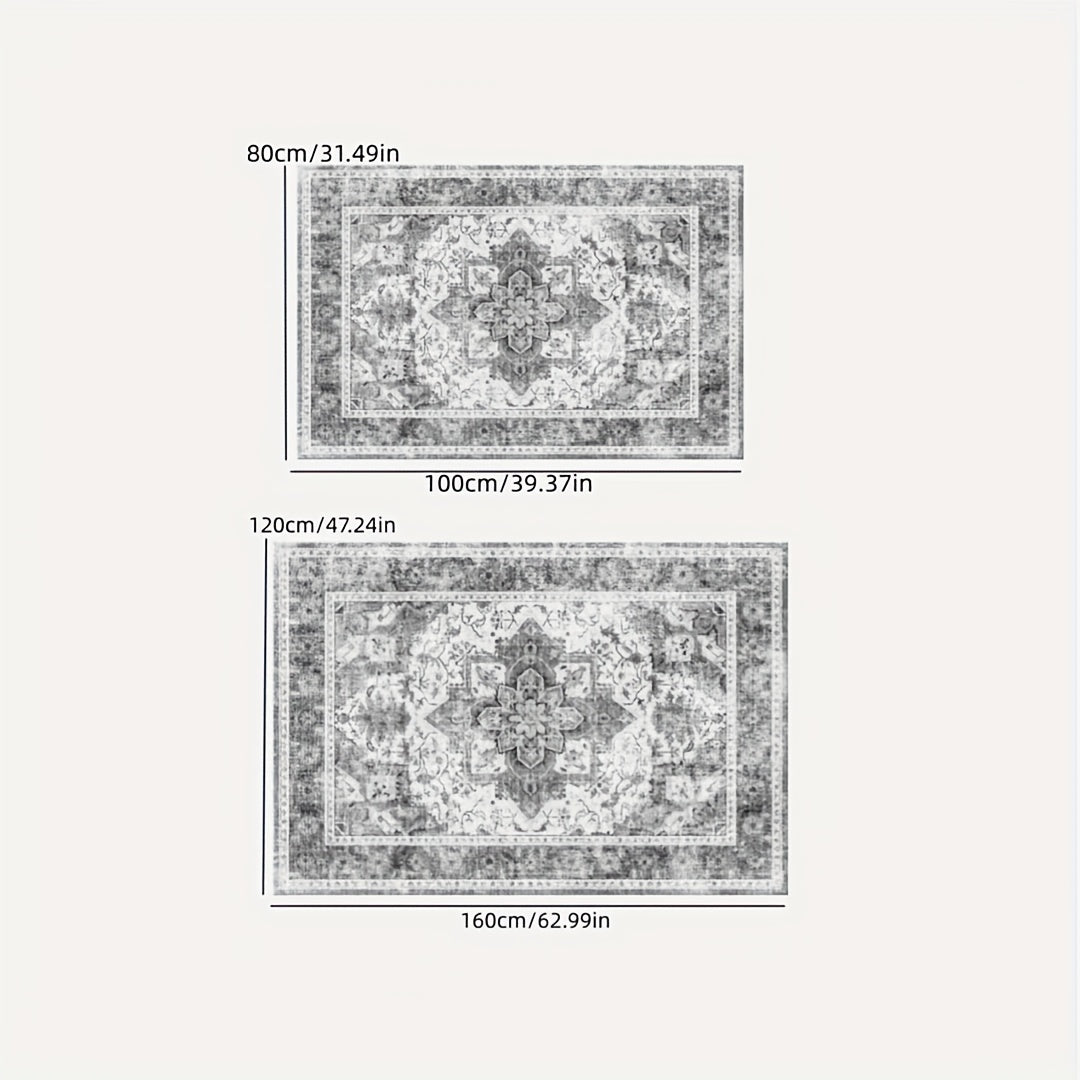 Alfombra de área persa bohemia vintage lavable a máquina - Alfombra de interior ligera antideslizante de PVC de pelo bajo y respaldo cuadrado para habitación y dormitorio, material 100% PVC, hecha a máquina.