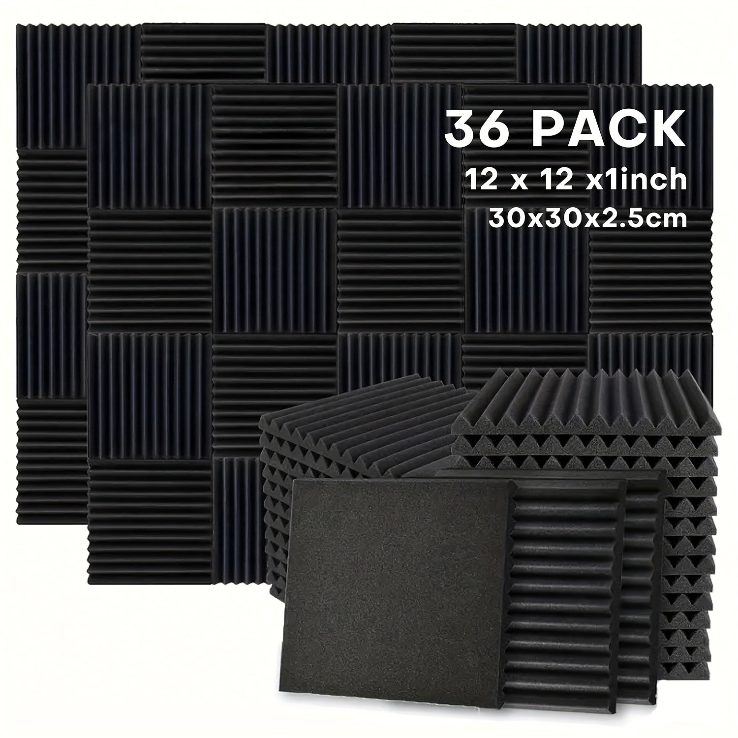 36 paneles acústicos de espuma de alta densidad, 30.48x30.48x2.54 cm, absorbentes de sonido, para estudios de grabación, home theaters, reducción de ruido en dormitorios, paredes decorativas y paneles insonorizantes