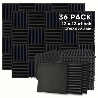 36 paneles acústicos de espuma de alta densidad, 30.48x30.48x2.54 cm, absorbentes de sonido, para estudios de grabación, home theaters, reducción de ruido en dormitorios, paredes decorativas y paneles insonorizantes