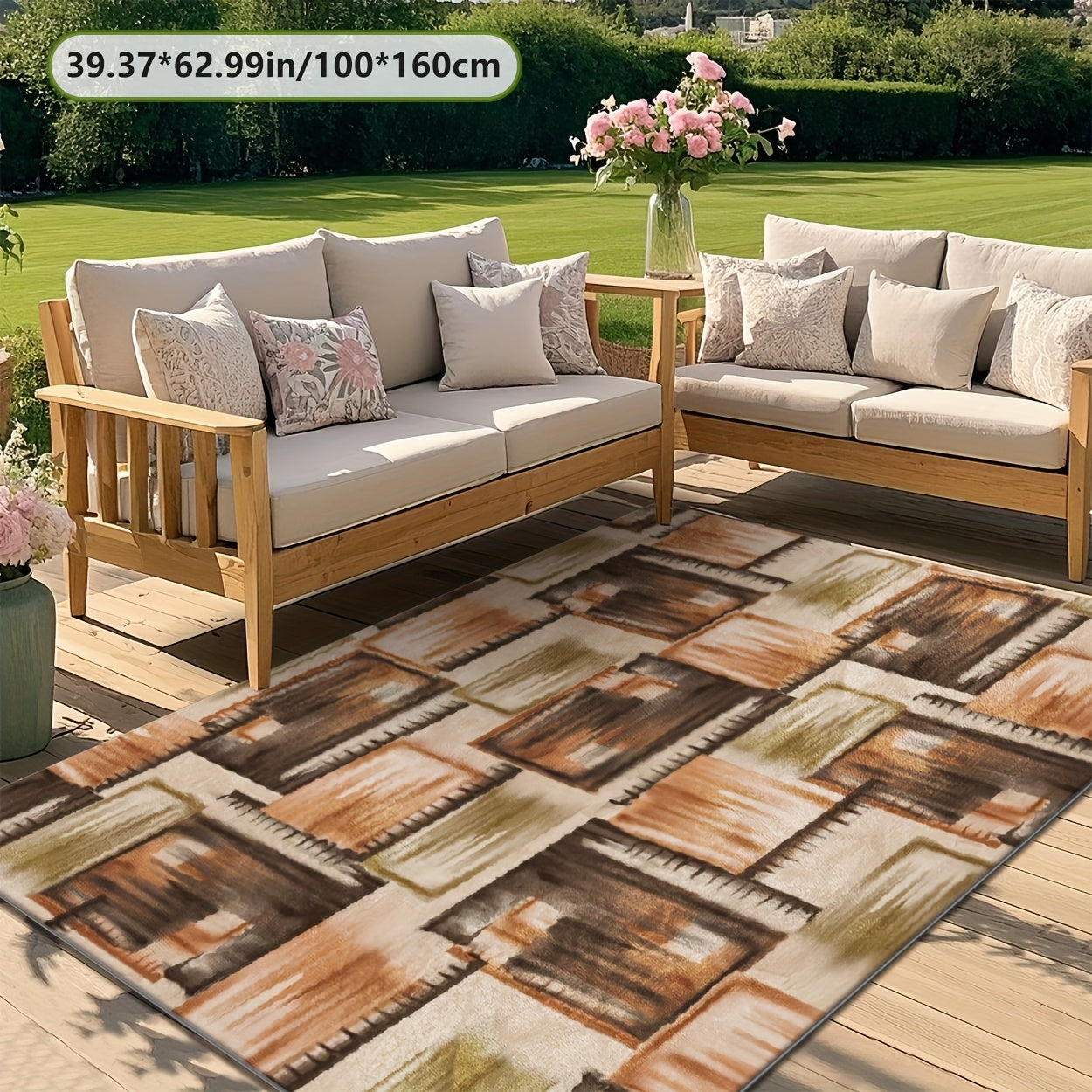 ZULIDA Alfombra de área de parche de bloques de color - Lavable en máquina, poliéster duradero, forma rectangular, varios tamaños para sala de estar, dormitorio, espacios al aire libre, uso interior/exterior, alfombra interior/exterior | Decoración moder