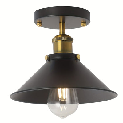 Luz de techo semi-inclinada industrial, pantalla de metal negro, excluyendo bombilla, equipo de iluminación para cocina de granja, pasillo de comedor y entrada (1 juego/2 juegos)