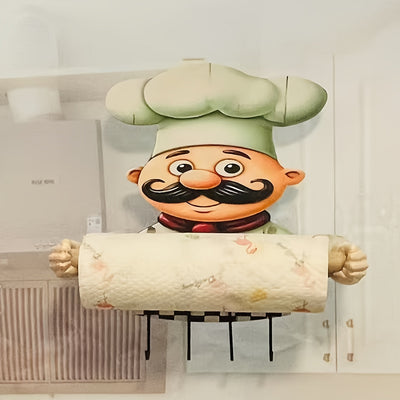 [Soporte Inoxidable para Toallas de Cocina] Portarrollos de Papel de Acero Inoxidable y Madera para Montar en Pared - Soporte para Toallas de Cocina con Tema de Chef para Decoración del Hogar