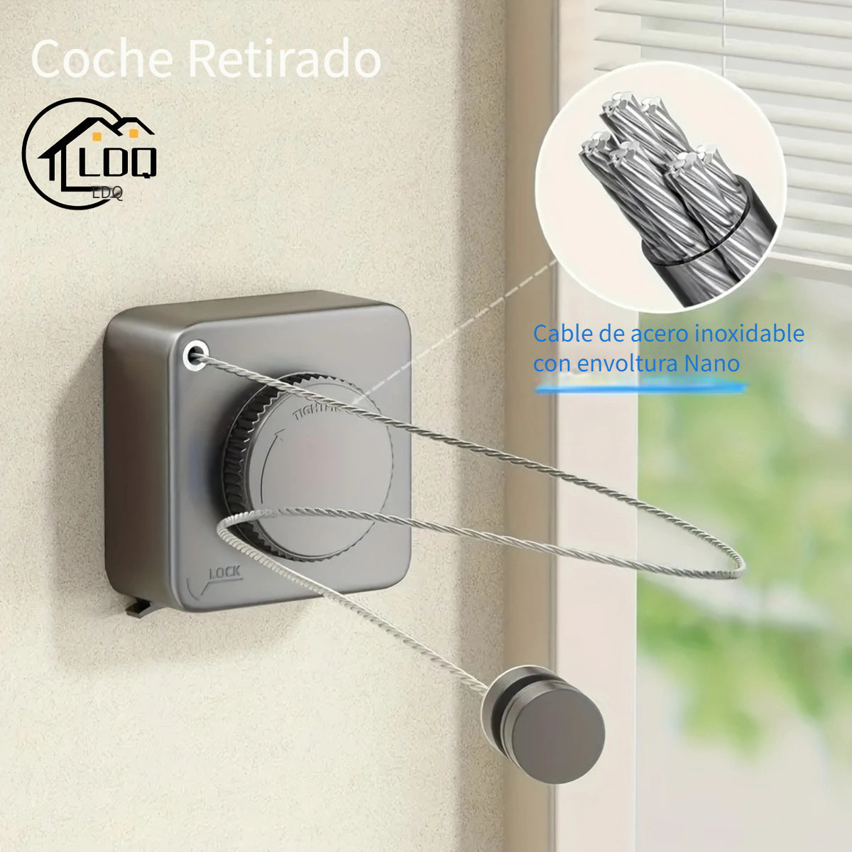 1 unidad de tendedero retráctil LDQ resistente: 4.6 metros de largo, acero inoxidable, para montar en pared, no se afloja, ideal para uso en interiores y exteriores, color gris, soportes para secar ropa