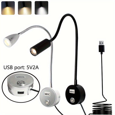 Linterna de Lectura LED con Foco Intenso, Luz Colgante de Pared con Cuello de Ganso Flexible, Interruptor Regulable Táctil, 3 Modos de Color, Luz Nocturna para Mesita de Noche y Escritorio