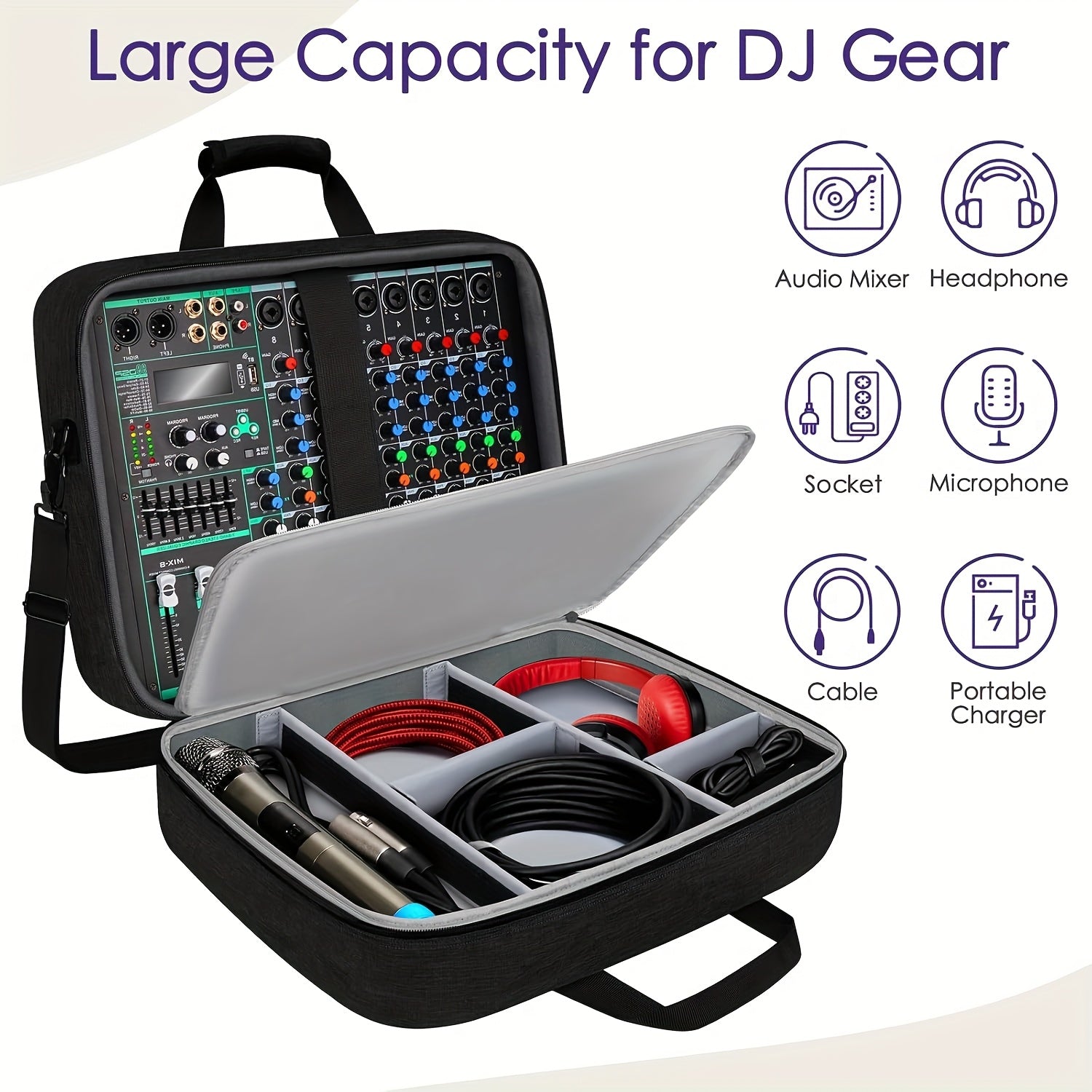Bolsa para Mezclador DJ (Tamaño: 15.5" x 13" x 6"), Bolsa de Gran Capacidad con Relleno de 10mm, Ideal para Equipos de Grabación, Cables y Accesorios, Negra